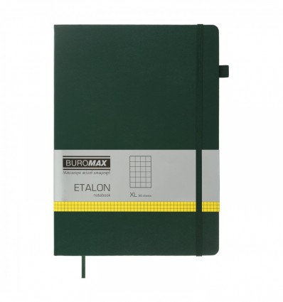 Книга записная ETALON 96л., клетка, обложка искуственная кожа, зеленая