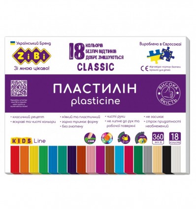 Пластилін KIDS Line CLASSIC ZB.6235, 18 кольорів, 360г