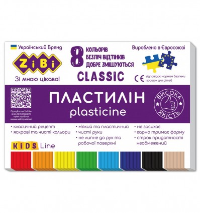 Пластилін KIDS Line CLASSIC ZB.6231, 8 кольорів, 160г