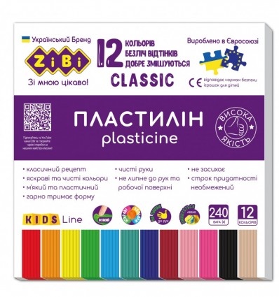 Пластилин KIDS Line CLASSIC ZB.6233, 12 цветов, 240г