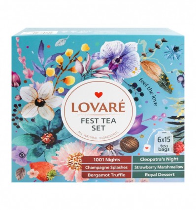 Набор чаев Lovare Fest tea 6 видов по 15 штук