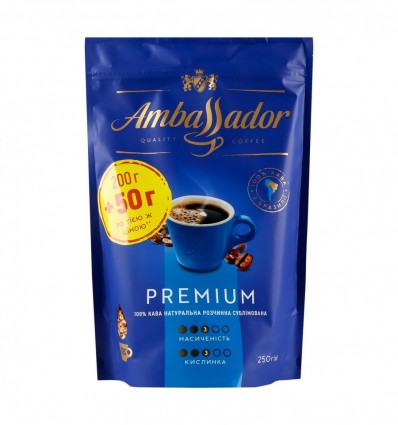 Кофе Ambassador Premium натуральный растворимый 250г