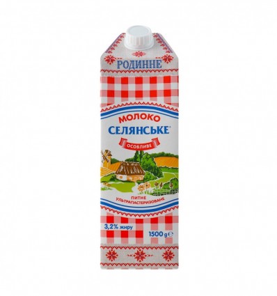 Молоко Селянське Семейное ультрапастеризованное 3.2% 1.5кг