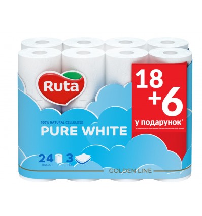 Бумага туалетная Ruta Pure White 3-х слойная 24шт