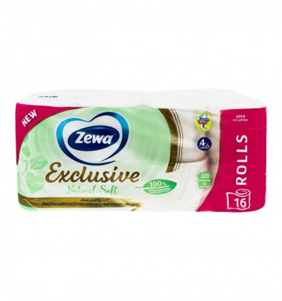Бумага туалетная Zewa Natural Soft Exclusive 4-х слойная 16шт