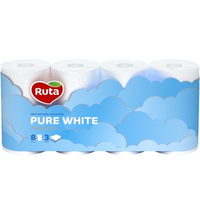 Бумага туалетная Ruta Pure white premium 3-х слойная 8шт