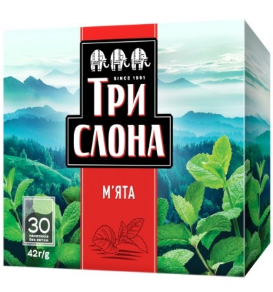Чай трав'яний ТРИ СЛОНА "М'ята" 30х1.4г, пакет