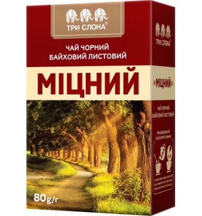 Чай чорний ТРИ СЛОНУ "Міцний" 80г, лист ( ts.12333 )