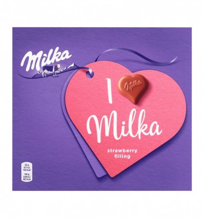 Цукерки Milka з кремово-полуничною начин в молочн шокол 110г