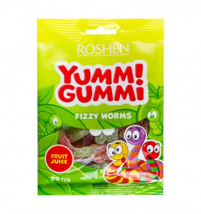 Цукерки желейні Roshen Yummi Gummi Fizzy Worms 70г