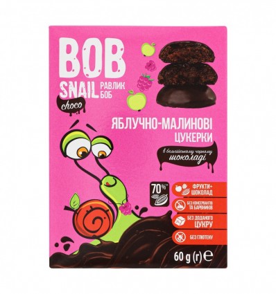 Цукерки Bob Snail яблучно-малинові у чорному шоколаді 60г