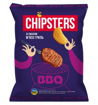 Чипсы Chipster`s BBQ Мясо гриль картофельные волнистые 120г