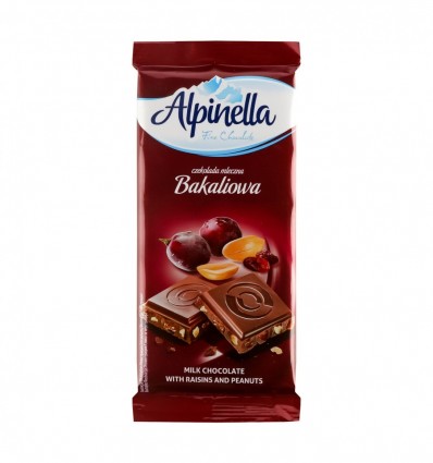 Шоколад Alpinella молочный с арахисом и изюмом 90г