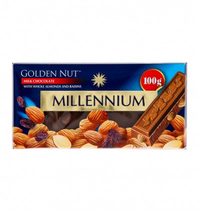 Шоколад Millennium Golden Nut молочний з мигдалем та родзинками 100г