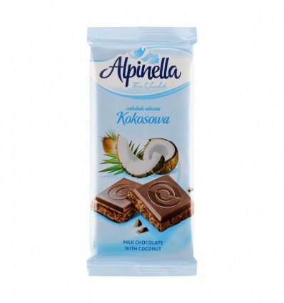 Шоколад Alpinella молочний з кокосовою стружкою 90г