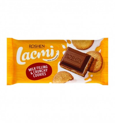Шоколад Roshen Lacmi молочний з молочною начинкою та печивом 100г