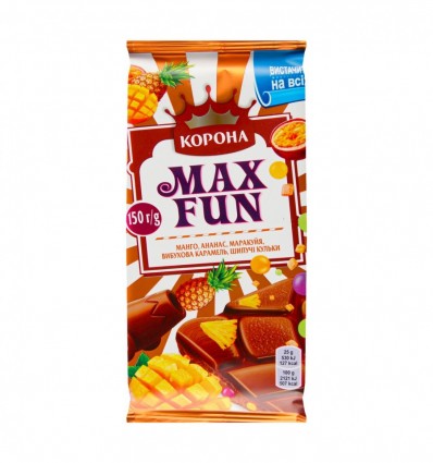 Шоколад Max Fun Корона Манго-карамель-кульки молочний 150г