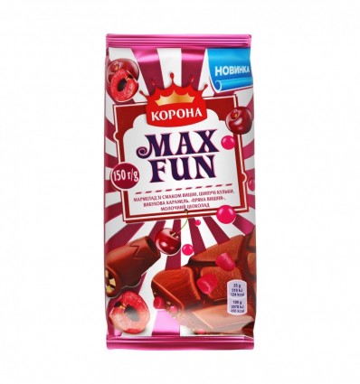 Шоколад Корона Max Fun Мармелад зі смаком вишні 150г