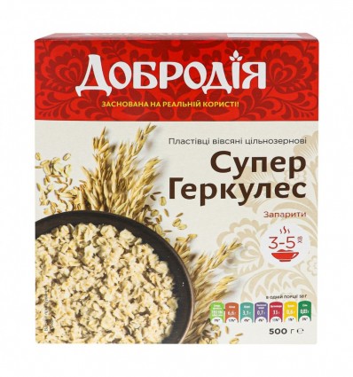 Пластівці Добродія Супер Геркулес вівсяні цільнозернові 500г