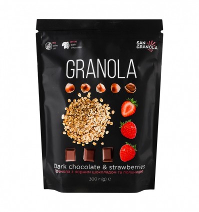 Гранола San Granola з чорним шоколадом і полуницею 300г