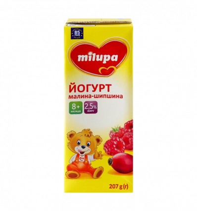Йогурт Milupa Малина-шиповник для детей от 8-ми месяцев 2.5% 207г