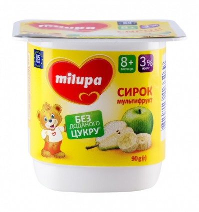 Творожок Milupa Мультифрукт для детей от 8-ми месяцев 3% 90г