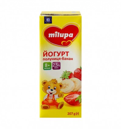 Йогурт Milupa Клубника-банан для детей от 8-ми месяцев 2.5% 207г