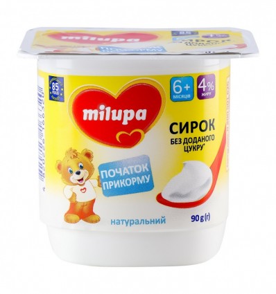 Творожок Milupa Натуральный для детей от 6-ти месяцев 4% 90г