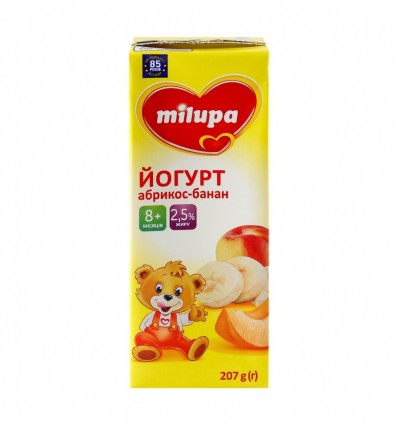 Йогурт Milupa Абрикос-банан для детей от 8-ми месяцев 2.5% 207г