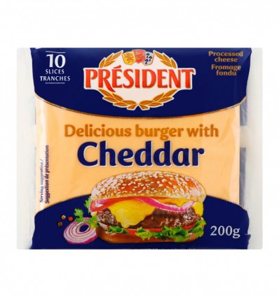 Сыр плавленый President Cheddar для бургеров 40% 200г