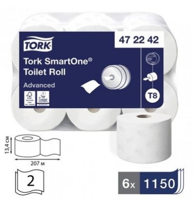 Tork 472242 SmartOne Папір туалетний в рулонах 2 шари 207 м. 8 рулонів