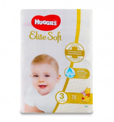 Подгузники Huggies Elite Soft 3 для детей 5-9кг 72шт