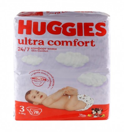 Подгузники Huggies Ultra comfort 3 для детей 5-9кг 78шт/уп