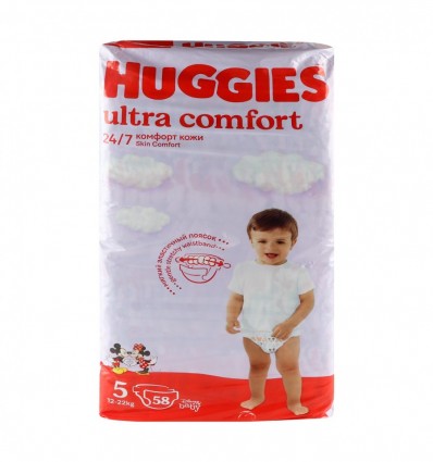Подгузники Huggies Ultra comfort 5 для детей 12-22кг 58шт/уп