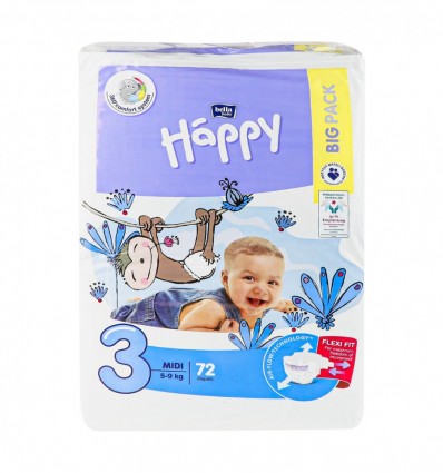 Подгузники Bella Baby Happy Midi 3 для детей 5-9кг 72шт/уп