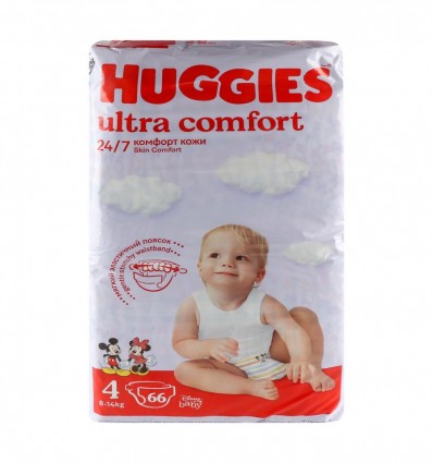 Подгузники Huggies Ultra comfort 4 для детей 8-14кг 66шт/уп