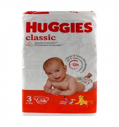 Підгузники Huggies Classic 3 для дітей 4-9кг 58шт/уп