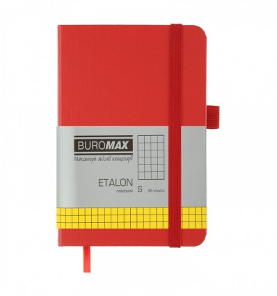 Книга записна BUROMAX ETALON 95х140, 96 аркушів, клітинка, обкладинка штучна шкіра, червона ( BM.296