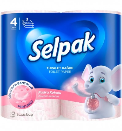 Туалетная бумага Selpak Perfumed, аромат "Пудра", 4 рулона, 3-х слойная, розовая