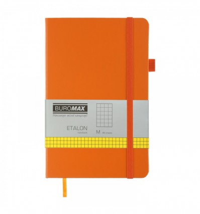Книга записная ETALON 96 л., клетка, обложка искусственная кожа, оранжевая