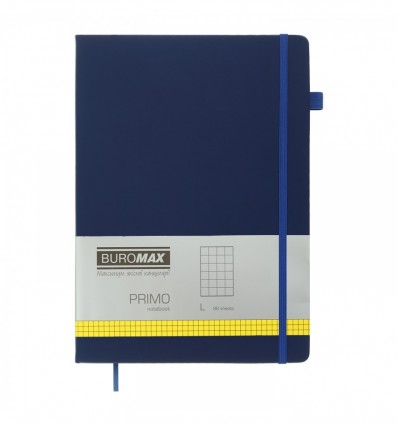 Книга записная BUROMAX PRIMO 190х250, 96 листов, клетка, обложка искусственная кожа, синяя