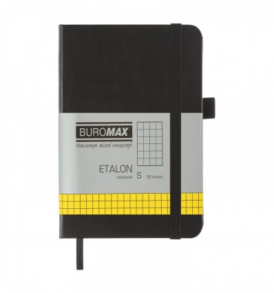 Книга записна BUROMAX ETALON 95х140, 96 аркушів, клітинка, обкладинка штучна шкіра, чорна ( BM.29616