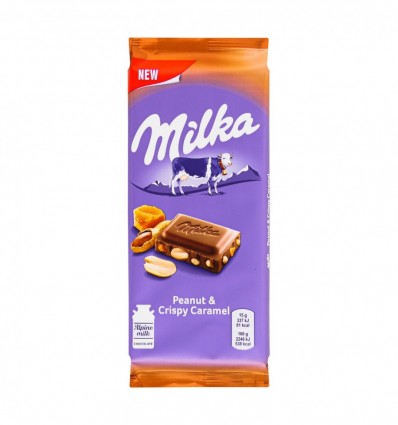 Шоколад Milka Peanut&Crispy Caramel молочный с рисовыми шариками и хлопьями 90г