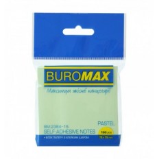 Блок для нотаток BUROMAX PASTEL BM.2384-15, з клейким шаром 75х75мм, 100 аркушів, салатовий