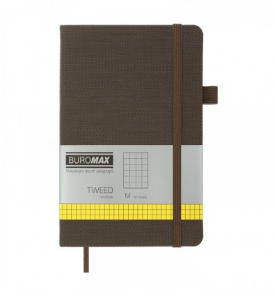 Книга записна BUROMAX TWEED 125х195, 96 аркушів, клітинка, обкладинка штучна шкіра, сіра ( BM.291163