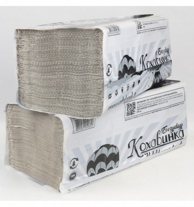 Полотенца бумажные КОХАВИНКА макулатурные V-образные , 23х25 см, 200 листов, серые