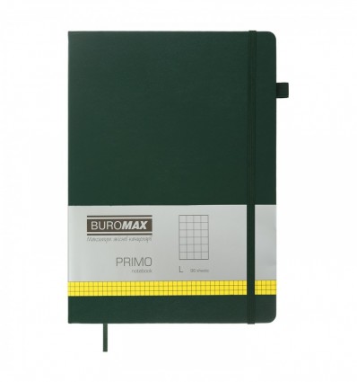 Книга записная BUROMAX PRIMO 190х250, 96 листов, клетка, обложка искусственная кожа, зеленая