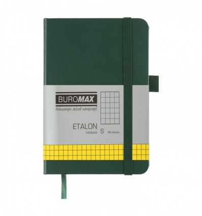 Книга записна BUROMAX ETALON 95х140, 96 аркушів, клітинка, обкладинка штучна шкіра, зелена ( BM.2961