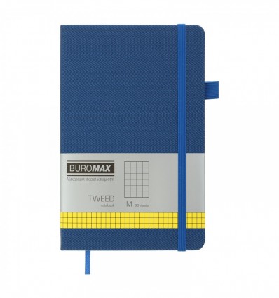Книга записна BUROMAX TWEED 125х195, 96 аркушів, клітинка, обкладинка штучна шкіра, синя ( BM.291163