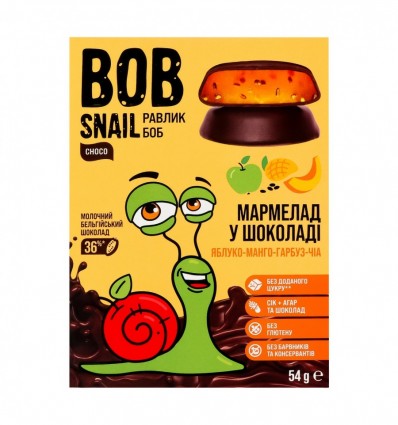 Мармелад Bob Snail Яблуко-манго-гарбуз-чіа в шоколаді 54г